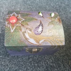 BURNEX "Hummingbird Paradise" Handcrafted Jewelry Box w/agate + amethyst, Wooden